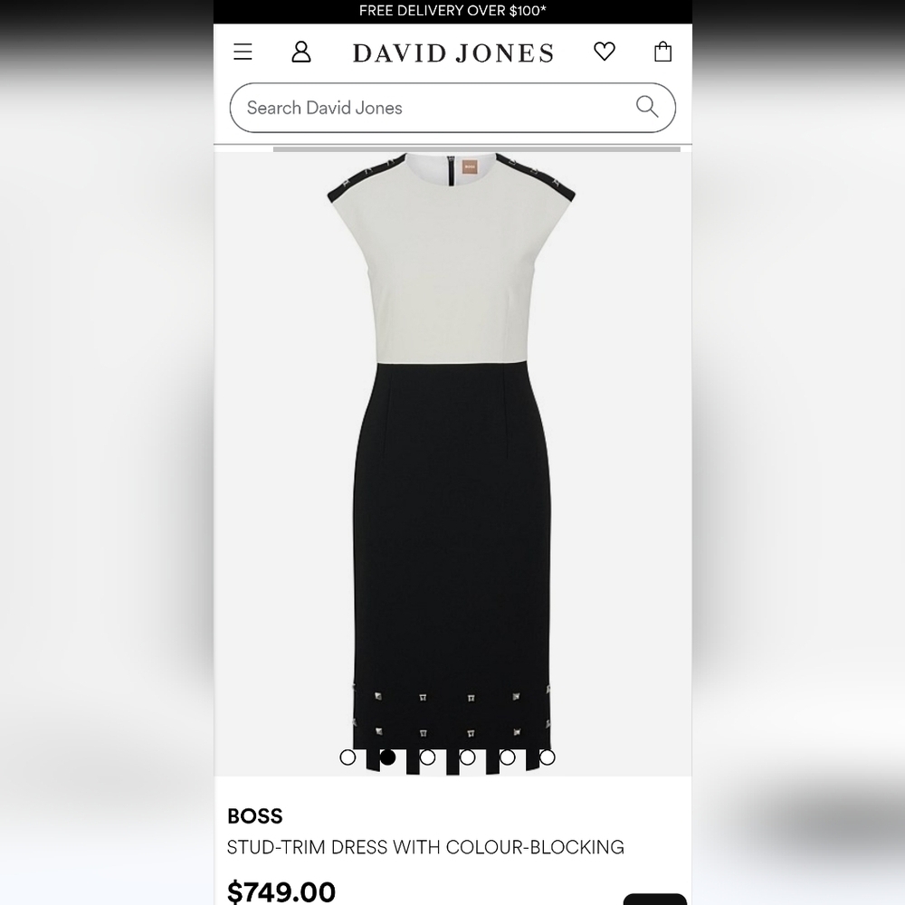 HUGO BOSS Devoka Two Tone Black & Ivory Midi Dress Size US 14 - Picture 3 of 16